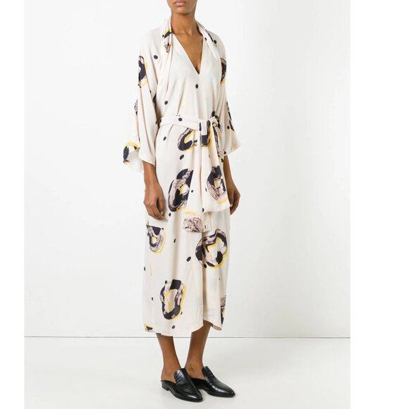 Henrik Vibskov Dresses & Skirts - Henry Vibskov Cream Printed Long Wrap Dress with Belted